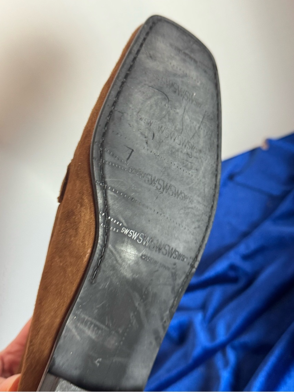 Stuart Weitzman Brown Suede Slip-On Loafers with Jewel Accent - Picture 6 of 10